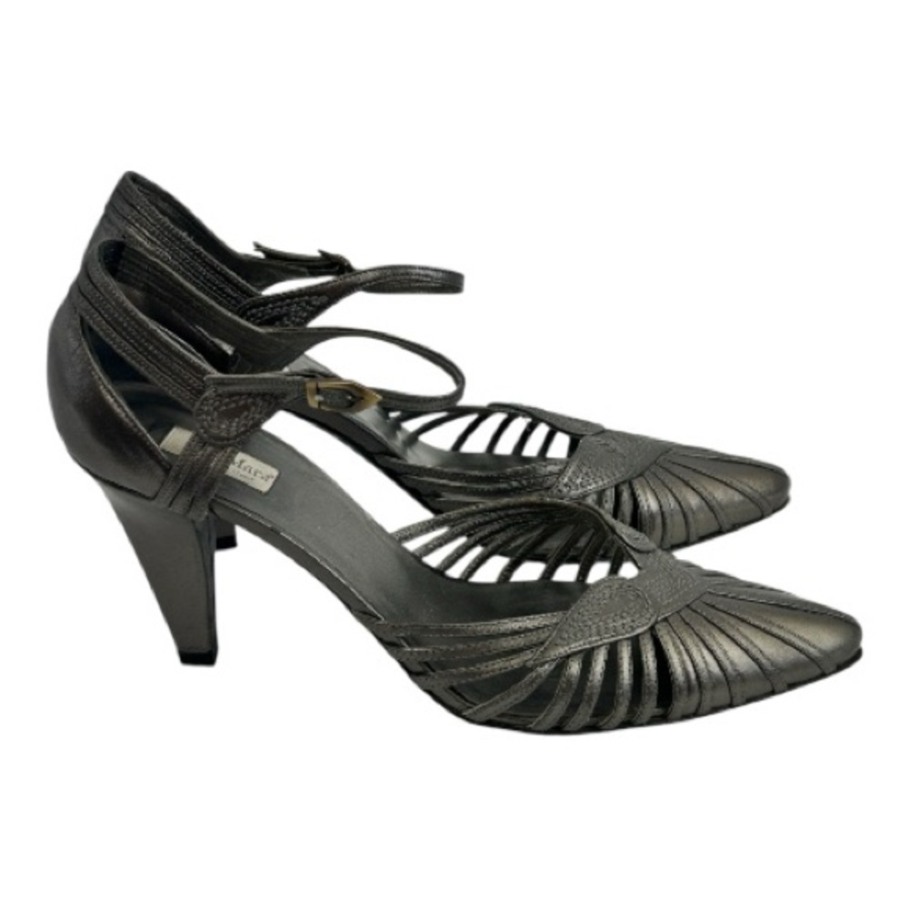 Max Mara Pewter  Strappy Pointed-Toe Heels 38.5